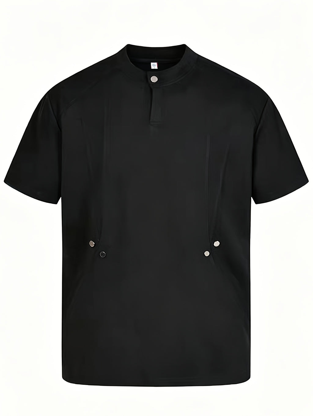 Men's Casual Deconstructed Studded Fashion Short Sleeve Loose Fit Henley Collar Snap Button Design T-Shirt, Available in Stock for Summer - Black