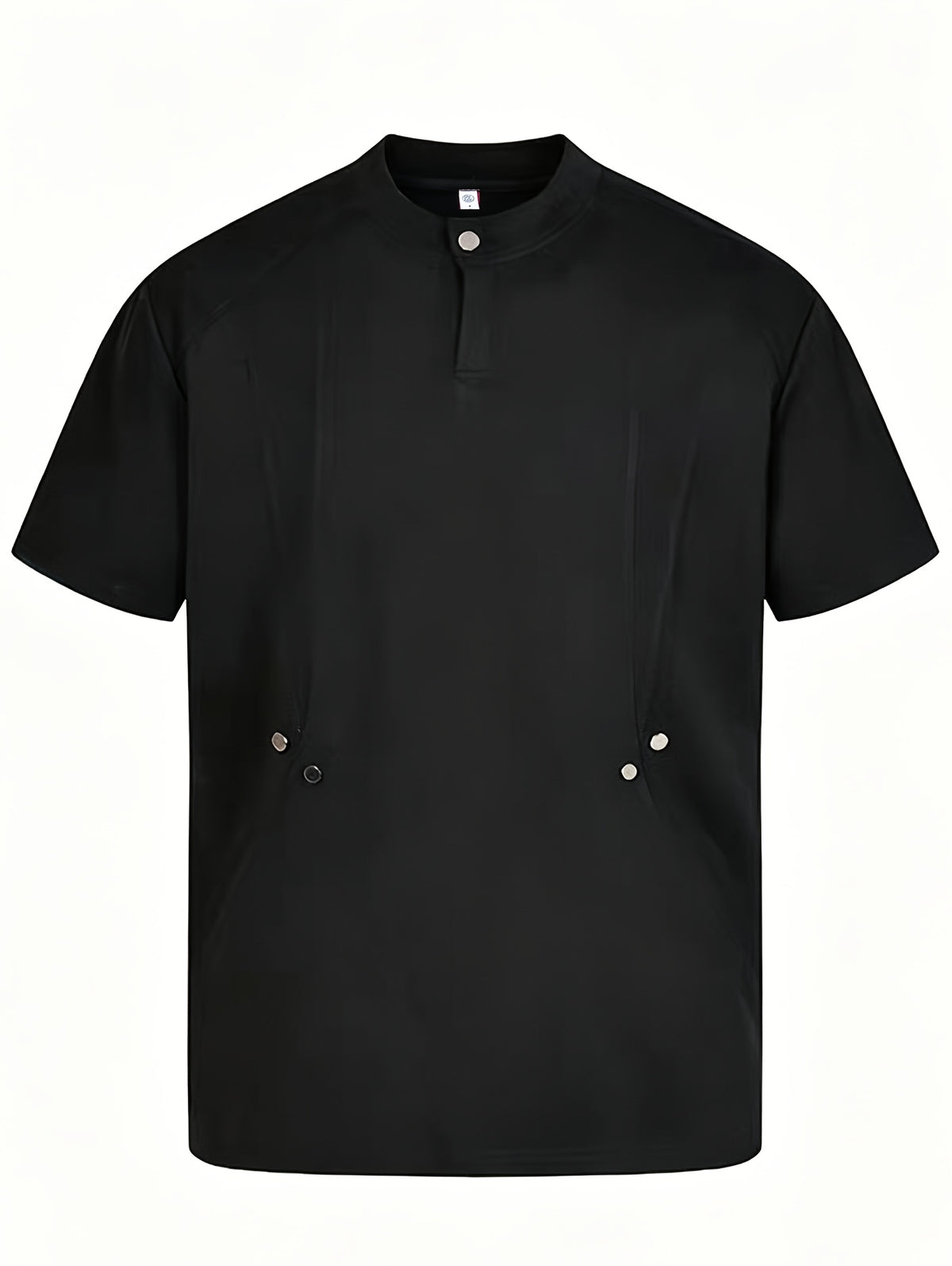 Men's Casual Deconstructed Studded Fashion Short Sleeve Loose Fit Henley Collar Snap Button Design T-Shirt, Available in Stock for Summer - Black