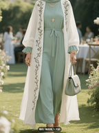 Middle Eastern Traditional Outfit: Cardigan + Headscarf (Inner Wear Not Included) - White