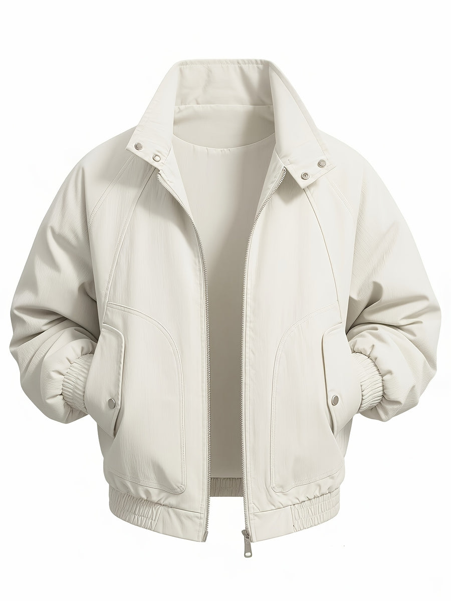 2026 New Men'S Stand-Up Collar Jacket, Windproof Premium Lightweight Breathable Durable Comfortable Fabric, Loose Casual Fit Outerwear, Suitable for Streetwear, Daily Leisure, Commuting, And Outdoor Travel, Full Zipper Closure - Off-white