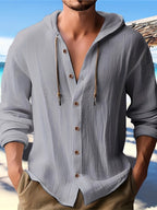 Men'S Spring And Autumn Fashion Versatile Casual Long-Sleeved Shirt, Light, Comfortable And Breathable Linen And Solid Color Shirt, New Season - Grey