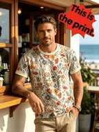 Trendy Colorful Plant Men'S T-Shirt, Summer Round Neck Breathable Style, Individual Retro Look, Casual Commute Wear - Mixed colors
