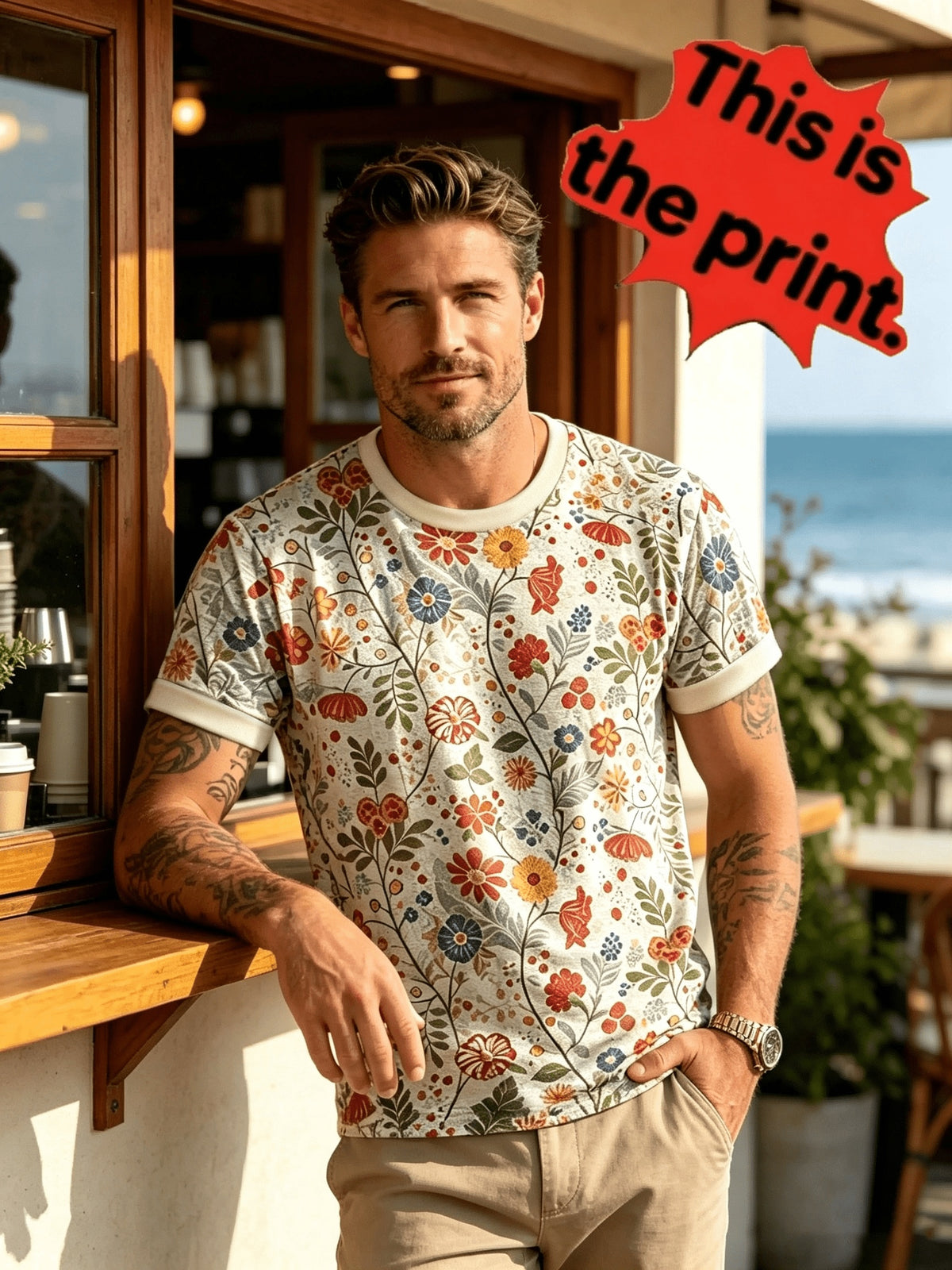 Trendy Colorful Plant Men'S T-Shirt, Summer Round Neck Breathable Style, Individual Retro Look, Casual Commute Wear - Mixed colors