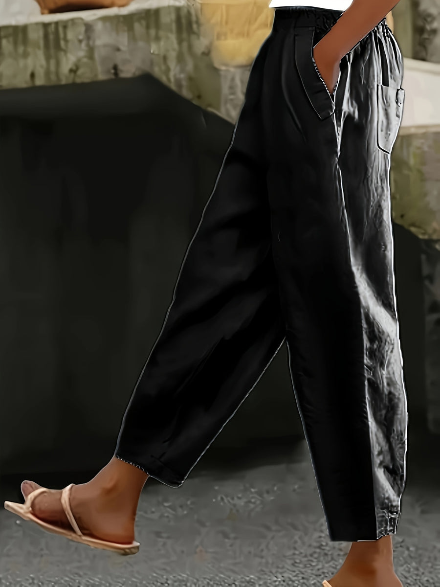 Women'S Spring And Summer Fashion Casual Solid-Color Trousers, Suitable for Beaches, Walking, And Parties - Black