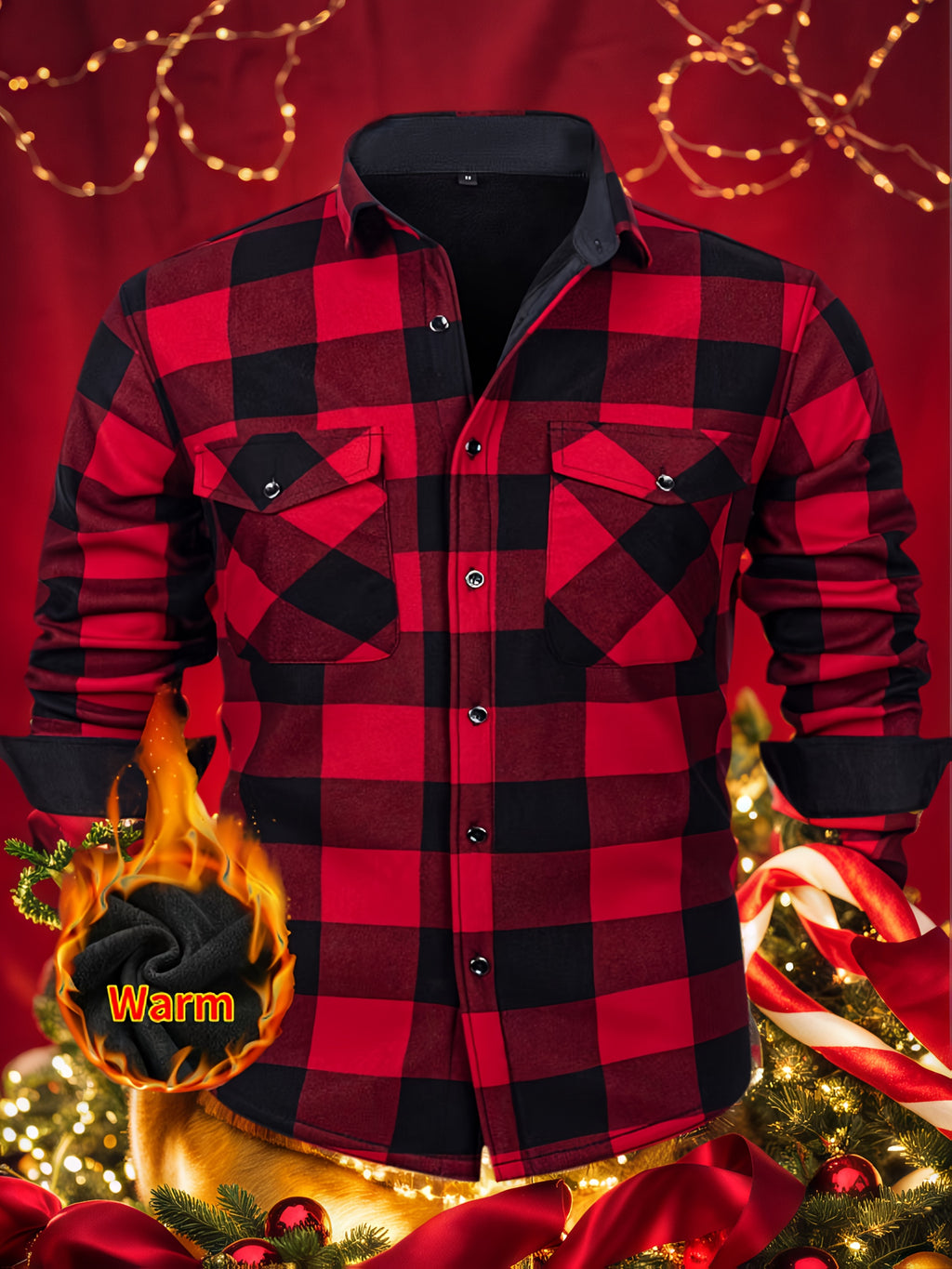 2026 Men's Plaid Shirt - Color Block Design, Brushed Lining, Warm Winter Flannel (Casual & Outdoor) Color Block Lining, Cold Weather Flannel for Outdoor Bold Color Block, Brushed Interior, Urban Style - Brick Red