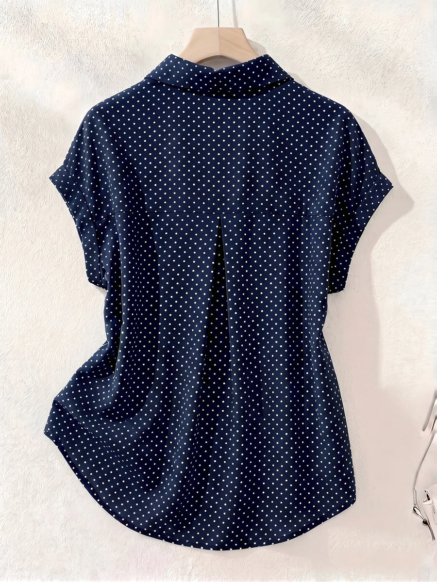 Summer Polka Dot Single-Breasted Short-Sleeve Shirt - Navy Color