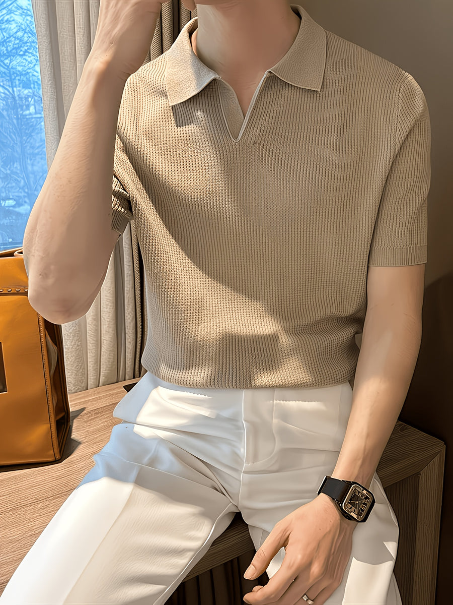 Men'S Summer Polo Shirt, Knit Collar Casual T-Shirt, Breathable And Comfortable Fit for Outdoor Activities, Golfing, Office Business Wear, Or Casual Daily Outfits, Valentine'S Day And Easter Gift - Apricot