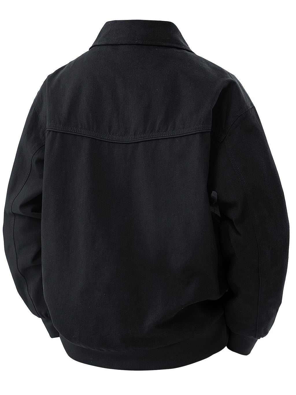 Jingmeleng Selection Men's New Outdoor Workwear Vintage Lapel Jacket - Contrast-Color Corduroy Collar - Solid Color Fabric with Drawstring - Metal Vintage YKK Zipper - Hem and Cuff Ribbed Design - Loose Fit Fashionable Trendy Casual Outerwear - Black