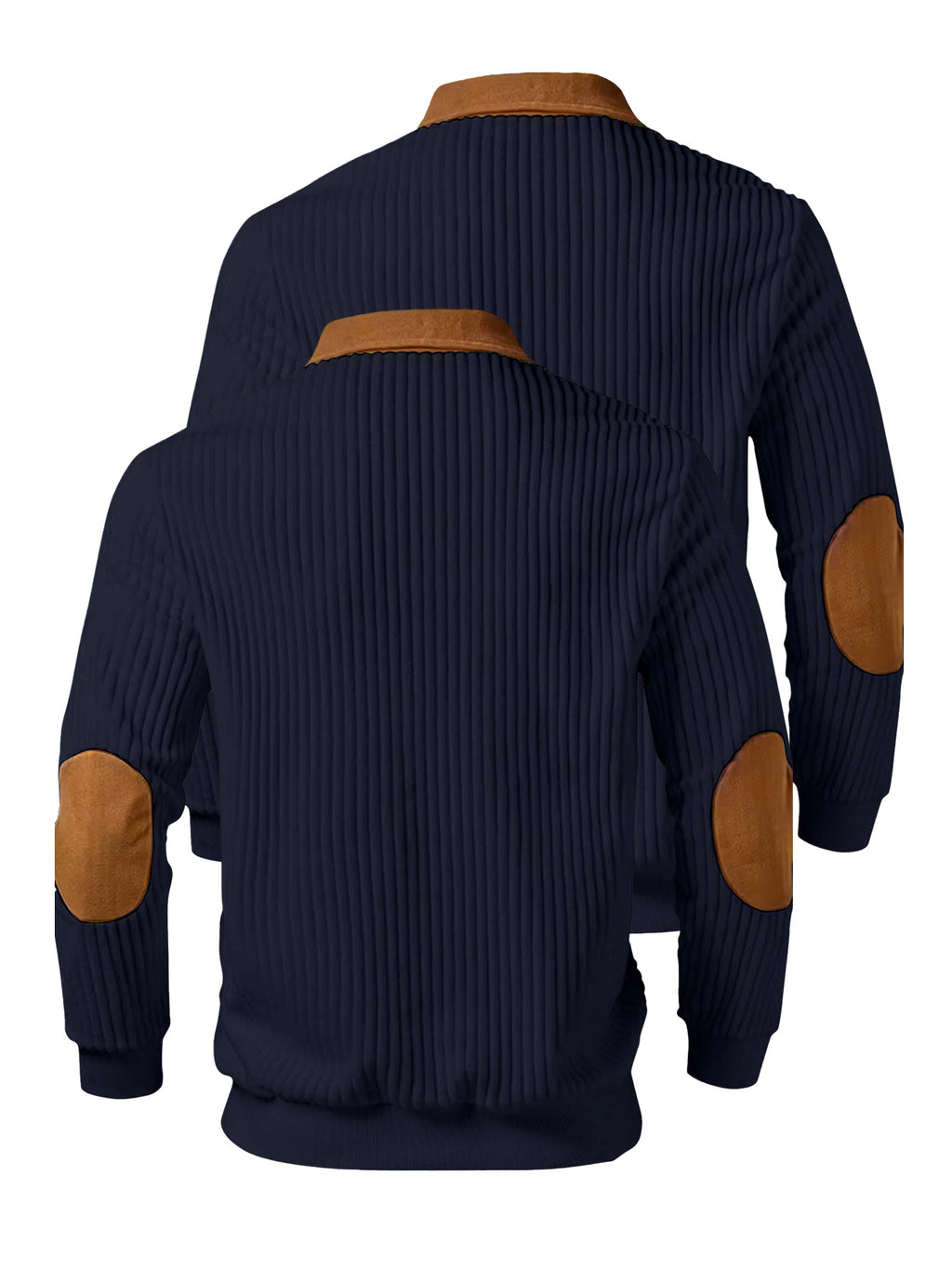 Christmas Men's Gift 2pcs Set: Men's Casual High-Turning-Head Ribbed Half-Zip Stand Collar Pullover - Color-Block Long Sleeve Pullover with Contrasting Color Design, Versatile for Daily Wear, Casual and Sporty Layering Style, Multiple Pieces - Navy Color