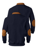 Christmas Men's Gift 2pcs Set: Men's Casual High-Turning-Head Ribbed Half-Zip Stand Collar Pullover - Color-Block Long Sleeve Pullover with Contrasting Color Design, Versatile for Daily Wear, Casual and Sporty Layering Style, Multiple Pieces - Navy Color