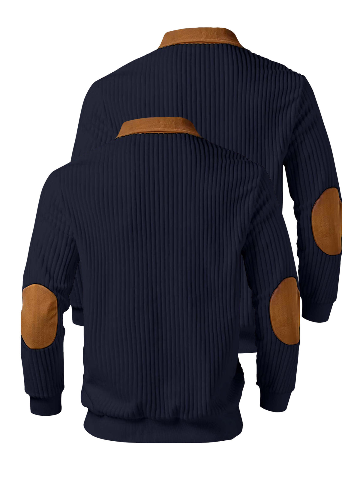 Christmas Men's Gift 2pcs Set: Men's Casual High-Turning-Head Ribbed Half-Zip Stand Collar Pullover - Color-Block Long Sleeve Pullover with Contrasting Color Design, Versatile for Daily Wear, Casual and Sporty Layering Style, Multiple Pieces - Navy Color