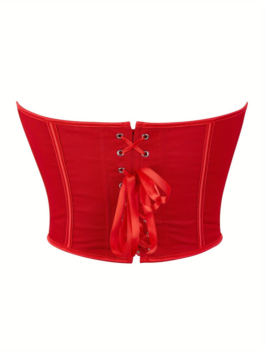 Sexy Women's Strapless Mesh Top, Breathable Double-Layer Frosted Texture, Women's Sexy Court-Style Corset Top - Red