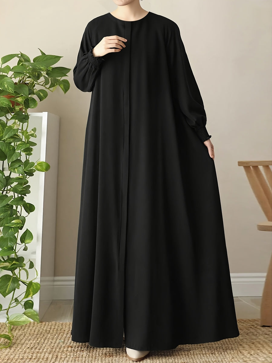 Middle Eastern Muslim Comfortable Solid Color Robe 8358 - Black
