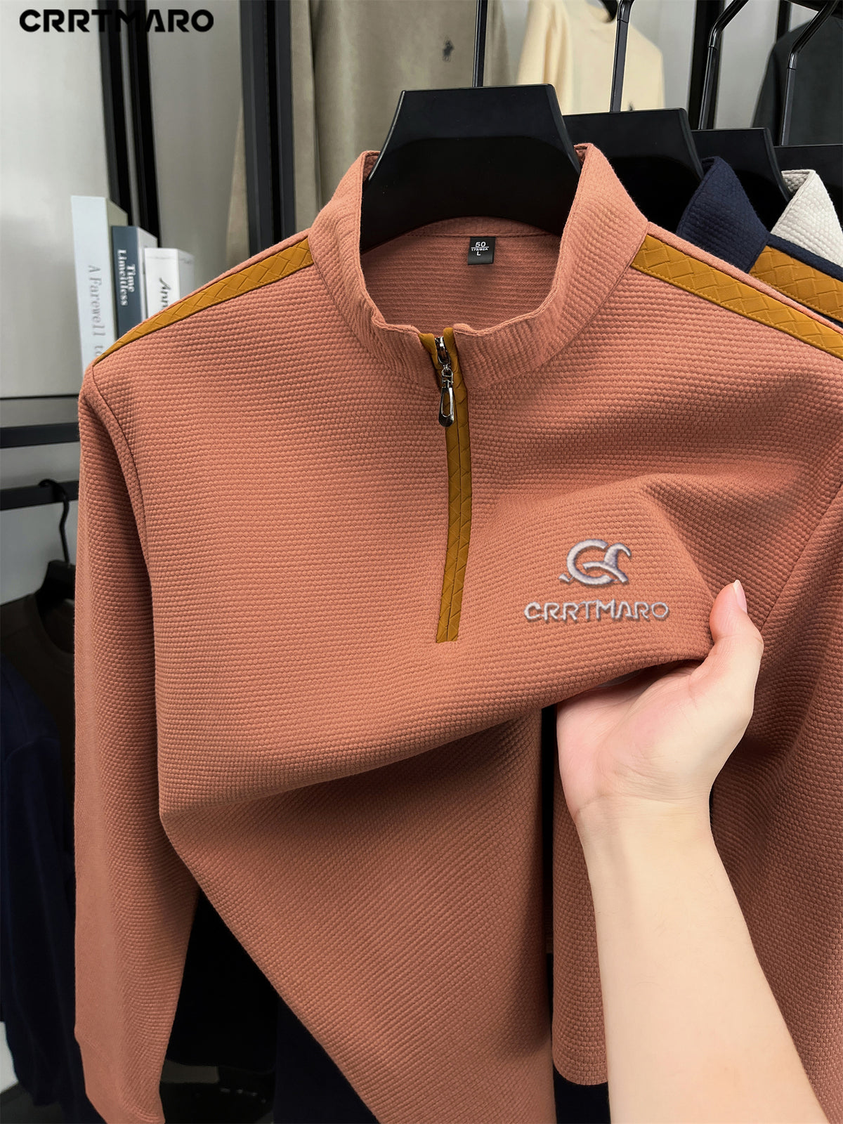 Katemar CRRTMARO New Summer Men's Long Sleeve Crew Neck Simple Casual High-End Breathable T-Shirt Men's Apparel RY - Orange-Red