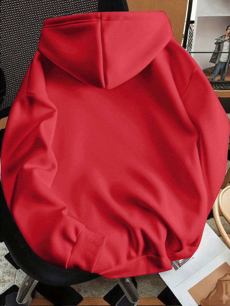 Minimalist Style Letter Print Hooded Sweatshirt, Versatile Top for Daily Casual and Commuting - Red