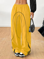 Women's Fashion Y2K Streetwear Wide-Leg Pants with Side Tie Design, Hip-Hop Joggers, Elastic Waist Wide-Leg Pants, Casual Swear, Harem Pants - Yellow