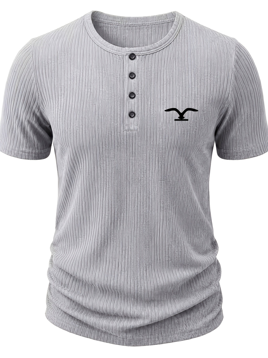 Men'S Ribbed Texture Henley Short Sleeve, All-Over Print Summer Slim Fit Casual T-Shirt - Gray 12pcs