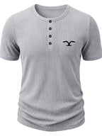 Men'S Ribbed Texture Henley Short Sleeve, All-Over Print Summer Slim Fit Casual T-Shirt - Gray 12pcs