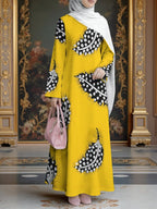 Women'S Hot Middle Eastern Style Muslim Elegant Robe, Bright Yellow Individual Polka Dot Printed Robe, Loose Straight Long Sleeve Cut, Holiday Prayer Shopping Wear, Flowing Comfortable Non- Craft - Mixed colors