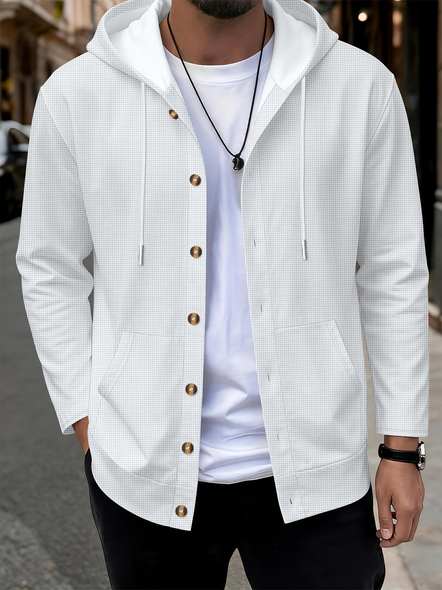 New Fall Winter Men'S Cardigan Hoodie - Button-Front Sporty Casual Sweatshirt, Soft And Comfortable, Versatile Streetwear Gentleman Top Winter Clothes for Men - White