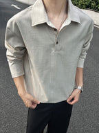 Men'S Casual Athletic T-Shirt, 1pc Men'S Fashion Trendy Casual Lapel T-Shirt, Loose Fit, Comfortable Linen-Like Fabric, Suitable for Daily Casual Outing Wear - Apricot
