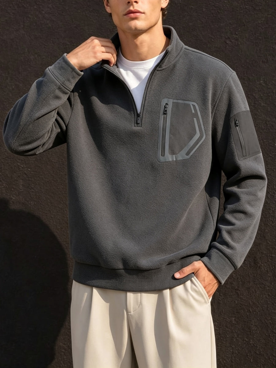 Men's Half-Zip Stand Collar Sweatshirt, Suitable for Daily Commuting, Urban Outings, Outdoor Walks, Short Hikes, Home Leisure, Etc., for Autumn and Winter - Grey