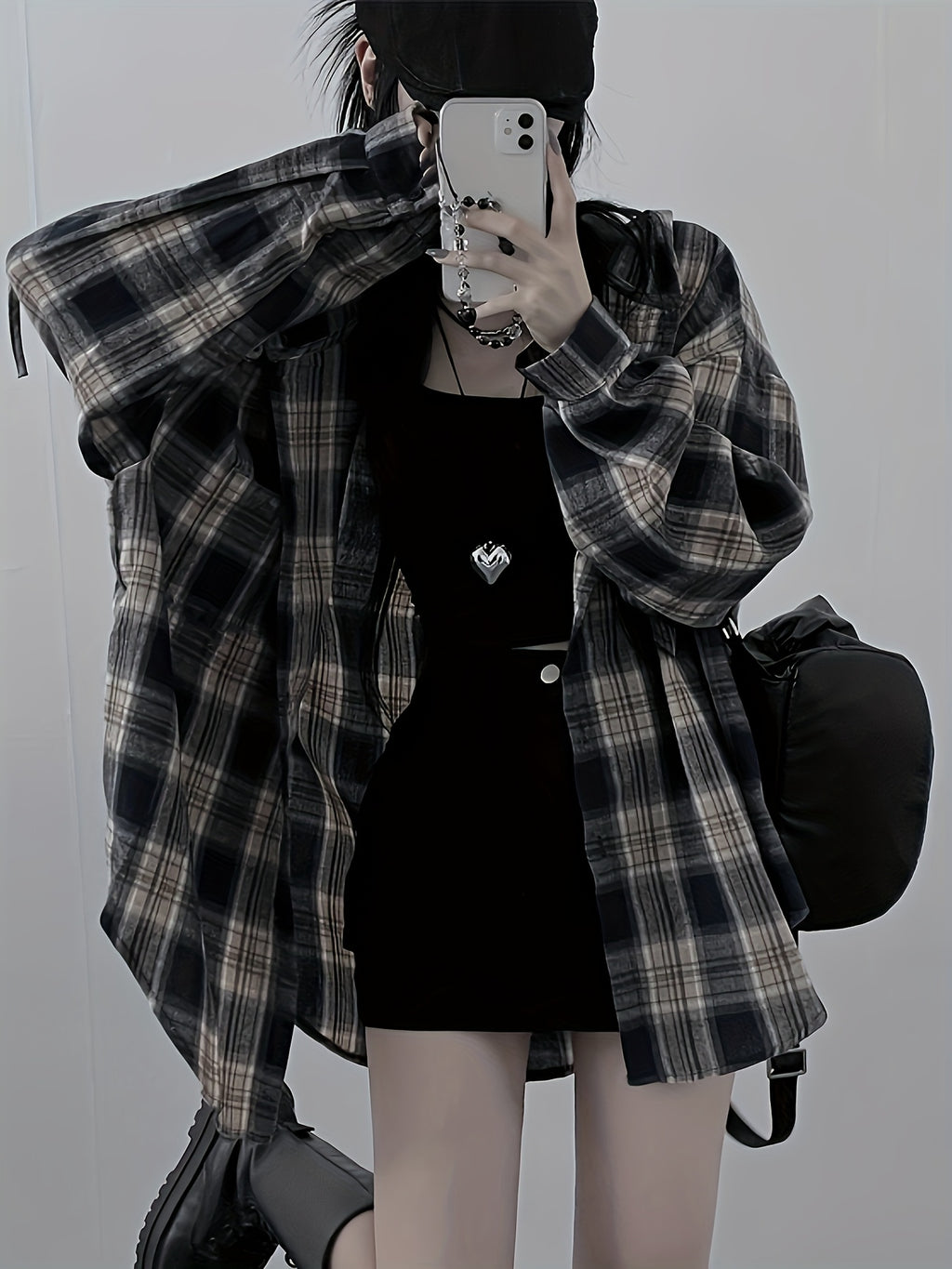 Hooded Mid-Length Checkered Shirt Jacket Women'S Early Spring New Loose Premium Long Sleeve Cardigan Top Directional - Mixed colors