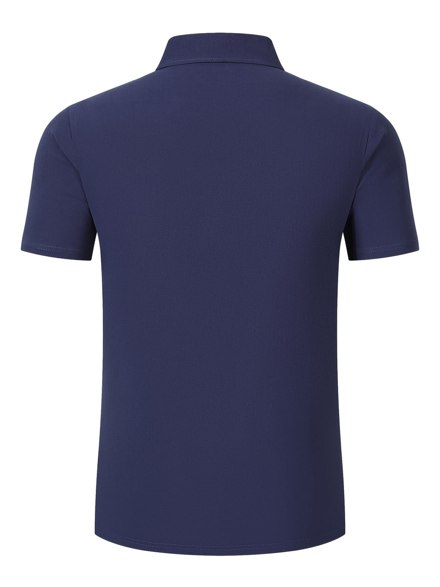 Men'S Solid Short Sleeve Polo Shirt, Slim Fit Lapel Business Casual Solid Top, Summer Easy Fashion Men'S Wear for Pool Parties, Beach Vacations, Ideal Gift for Beachwear, Daily Commute, Casual Lazy Style - Navy Color