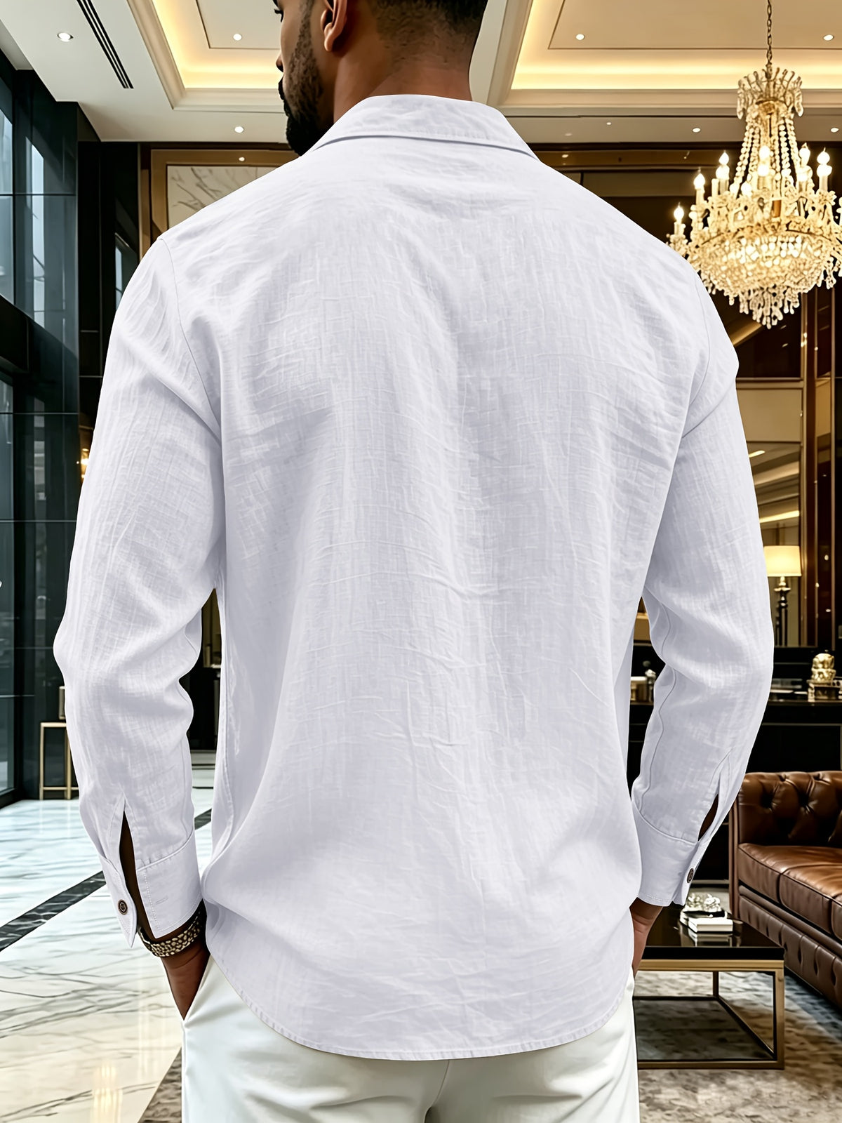 Men's Henley Shirt in Linen with Long Sleeves, Featuring Comfortable and Breathable Fabric with Trendy Printed Designs. Suitable for Daily Outings, Outdoor Sports, Travel, and Vacations. Lightweight and Breathable with a Regular Fit, Chest Pocket - White