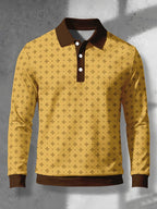 Men's Novelty Fashion Long-Sleeve Top with Fine Starburst Vintage Print, Three-Button Polo Shirt with Access Control Design, Punk Street Style Lapel Top for Daily Commuting and Outings, Surprise Birthday and Holiday Gift for Men - Mixed Color F