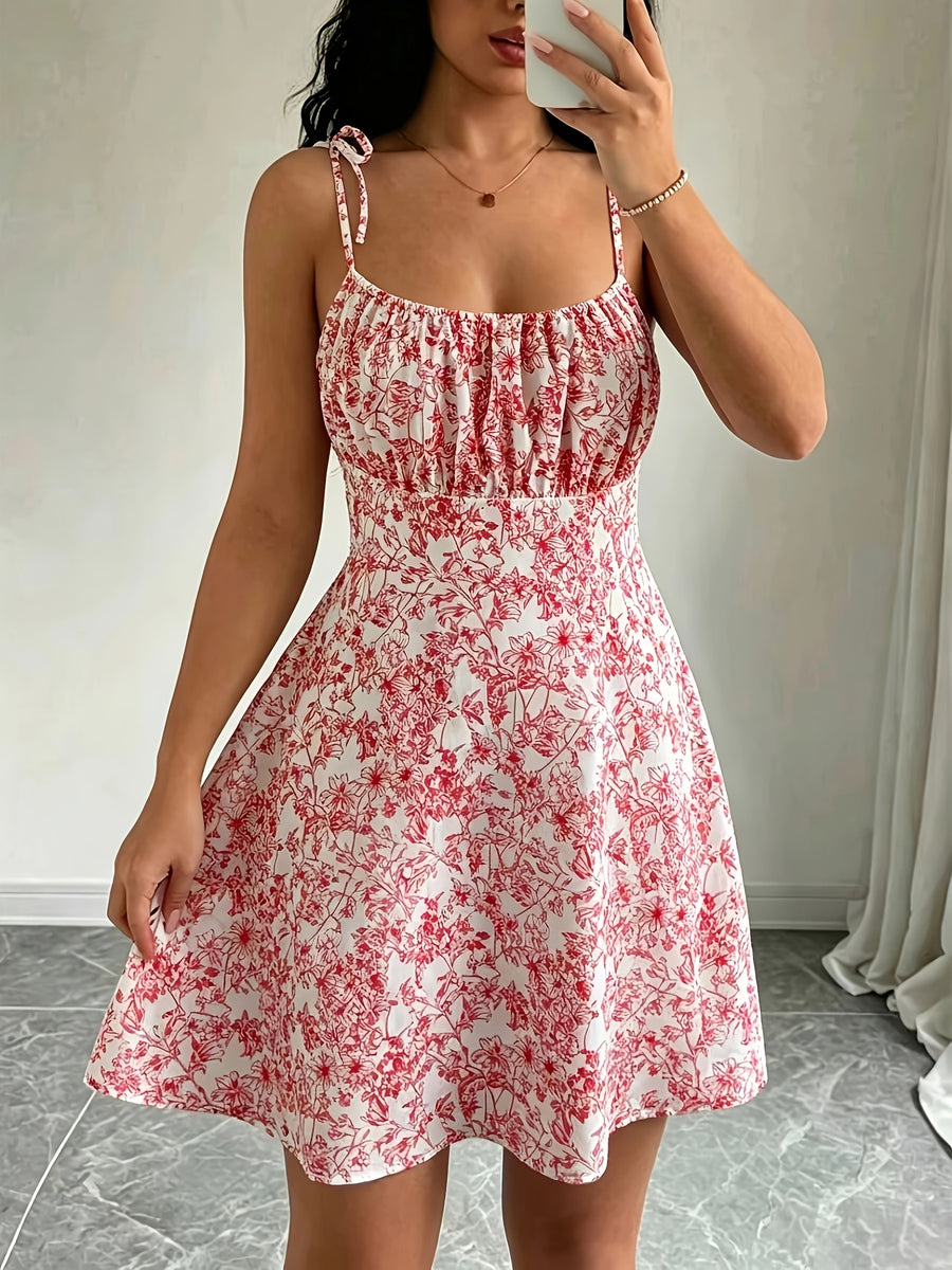 Women's Spring & Summer Sexy Vacation Dress, Allover Floral with Lace Details, Suitable for Romantic Occasions, Balls, Birthday Parties, Elegant Outfits, Casual Fashion, Y2K Style, Club Wear, Backless Design - Red