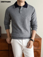 Men'S Heavyweight Thick Turn- Collar Pullover Sweater, Warm Casual Layering Top for Fall And Winter - Grey