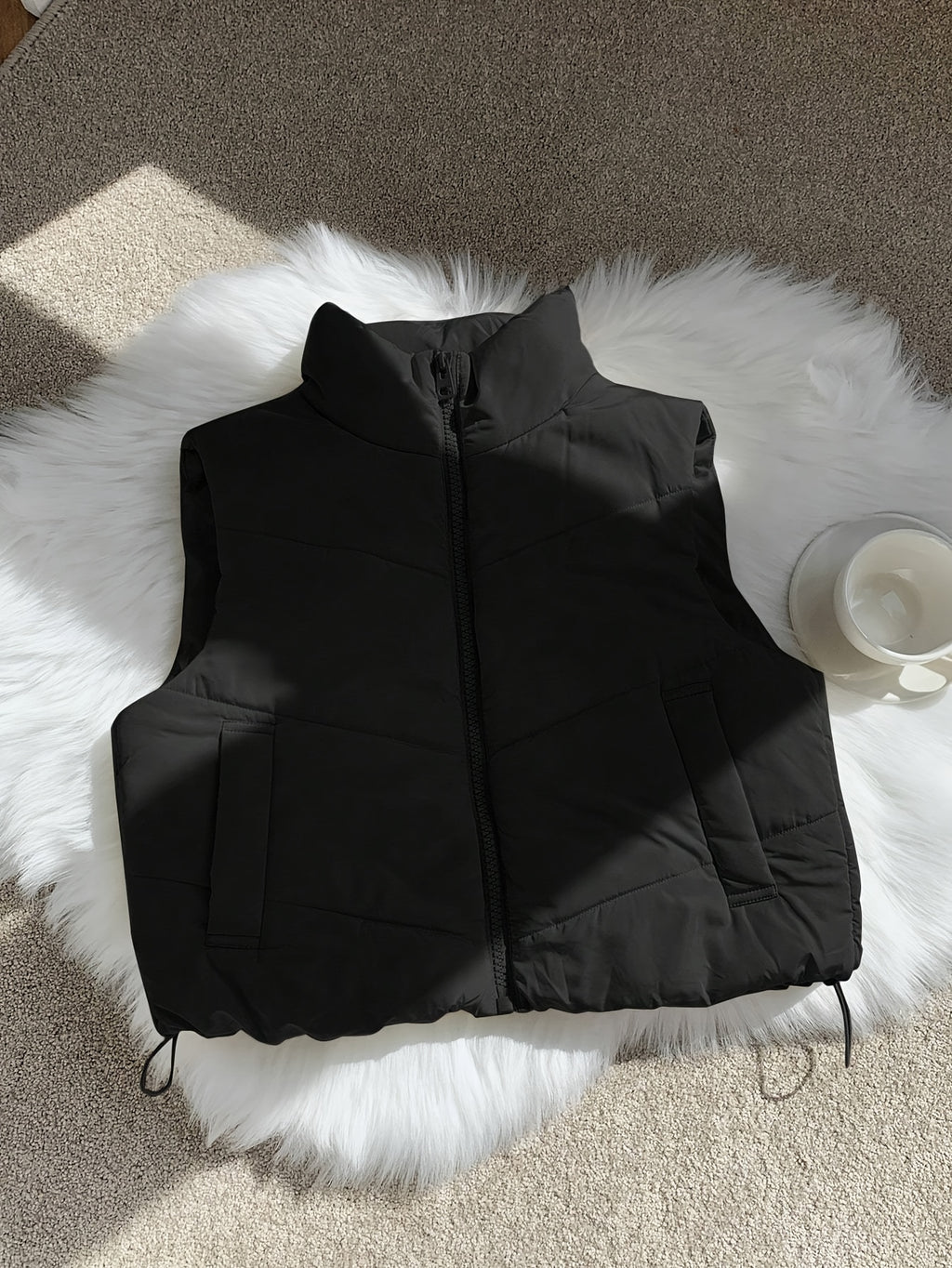 Women's Casual Vest Winter Jacket Zipper Autumn/Winter Vest Outerwear - Black