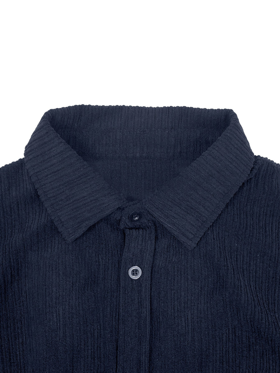 Men's Corduroy Button- Shirt Jacket with Chest Patch Pockets, Long Sleeves, Autumn/winter Casual Outerwear - Navy Color