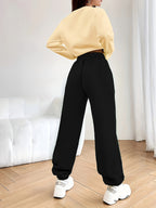Women's Casual Tracksuit Set, Fashionable Paris Letter Print Long Sleeve Sweatshirt & Joggers Pants Outfit - Apricot