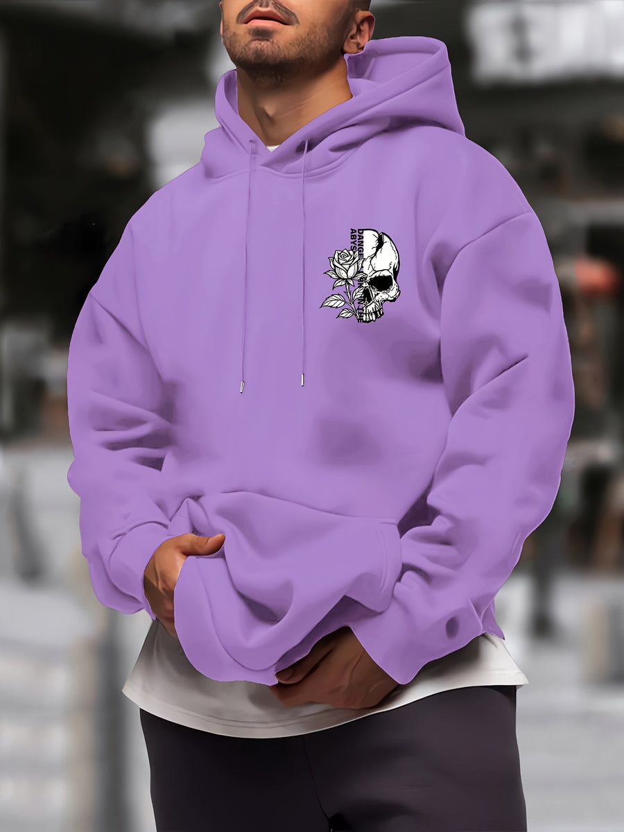 New Trendy Men'S Autumn And Winter Hooded Sweatshirt, Casual Everyday Drawstring Hoodie with Creative Design Print, Kangaroo Pouch Front Pocket, Unisex Tops - Light Purple