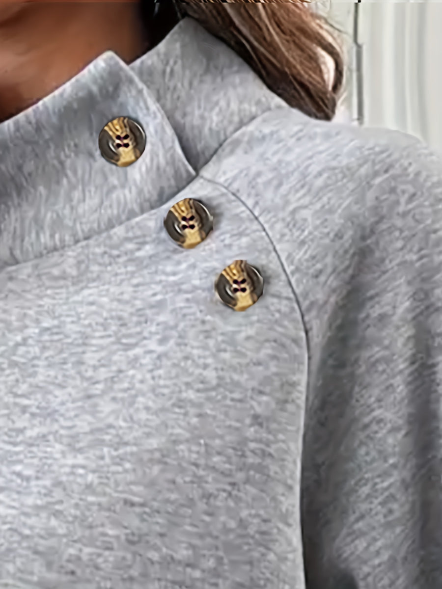 Women's Fashion High-Neck Sweatshirt - Light Grey