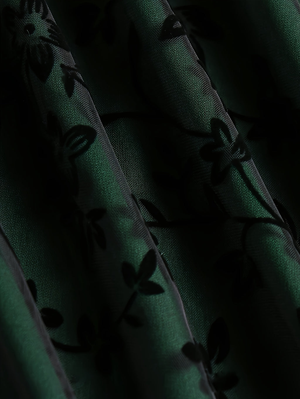 New High-Waisted Mesh Skirt with Loose Floral Embroidery A-Line for Women - Dark Green