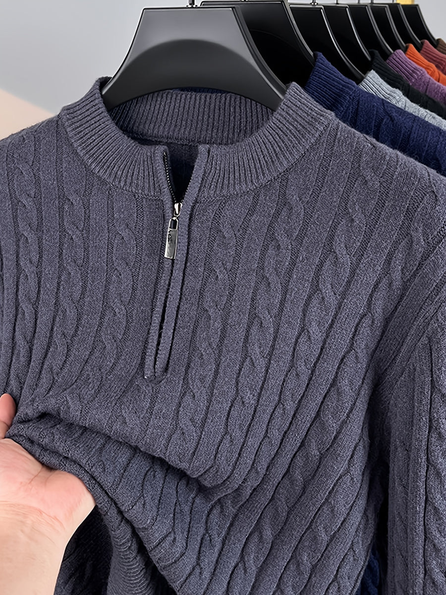Men'S Half-Zip Jacquard Knit Sweater, Retro Luxury, Breaking The Monotony of Middle-Aged Sweaters, Suitable for Business Casual - SINBOS - Dark Gray