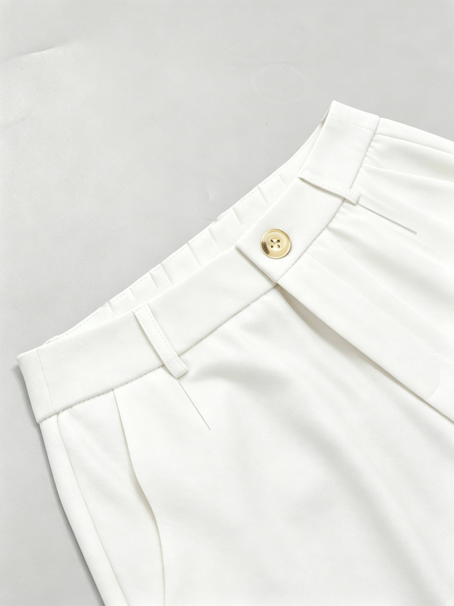 HMY (Beltless) "Elegance-Enhancing" Slightly Flared Suit Pants, High-Waist Commuter Trousers, Gentle and Versatile, Sure to Please + Taluan - White