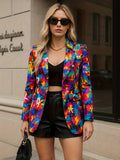 A Stylish And Unique Design with a Single Button, Featuring Vibrant Graffiti Prints And a Waist-Cinching Mid-Length Blazer - Bright Color