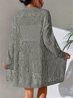Full Hollow Shoulder Long Open Shirt - Grey