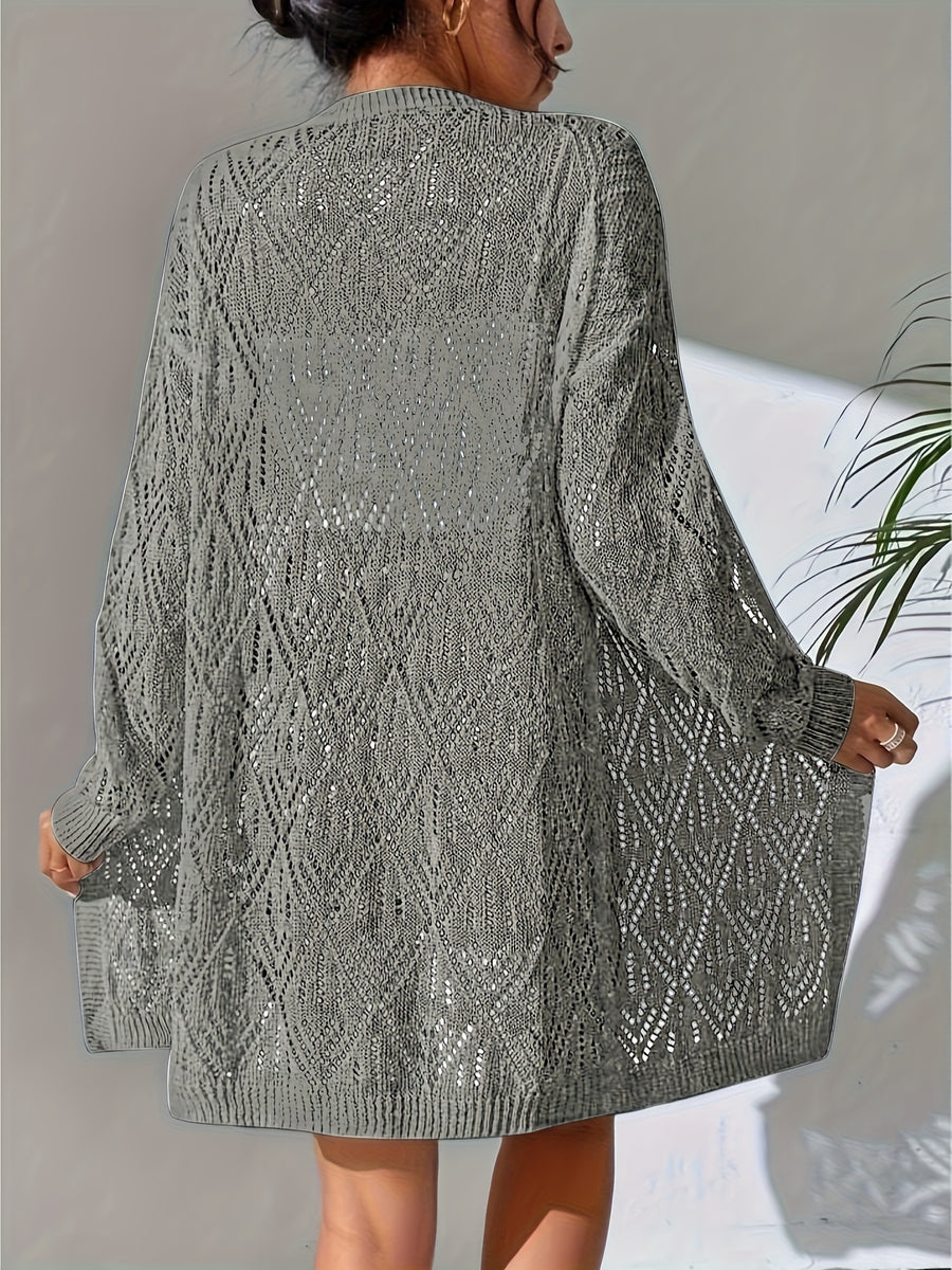 Full Hollow Shoulder Long Open Shirt - Grey