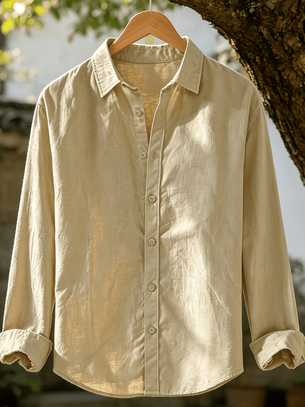 Single Piece Men'S Solid Color Long-Sleeve Shirt, Loose And Soft Button-Up Cardigan Design, Comfortable And Skin-Friendly, Available in Multiple Colors, Versatile for Daily Wear And Outdoor Adventures - Khaki