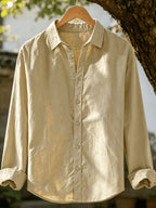 Single Piece Men'S Solid Color Long-Sleeve Shirt, Loose And Soft Button-Up Cardigan Design, Comfortable And Skin-Friendly, Available in Multiple Colors, Versatile for Daily Wear And Outdoor Adventures - Khaki