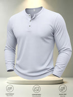 Men's Plus Size Solid Color Henley Shirt Button-Front Placket -Neck Collar - Lightweight Breathable Muscle-Line Suitable for Work, Gym & Daily Commuting, - Casual Button-Up Shirt for Men - White