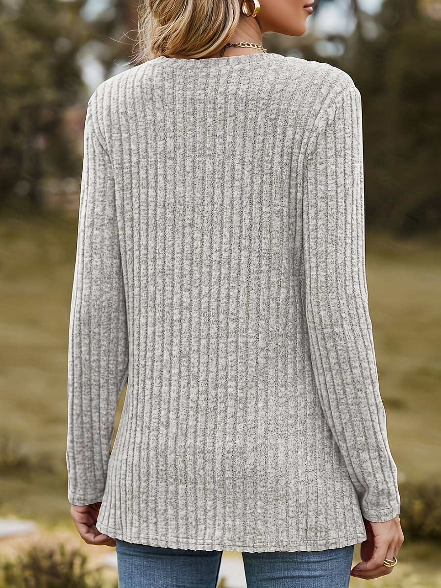 New Autumn And Winter Round Neck Brushed Ribbed Butterfly Print Long Sleeve T-Shirt Base Layer - Grey