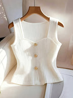Women's Casual Solid Color Ribbed Tank Top - White