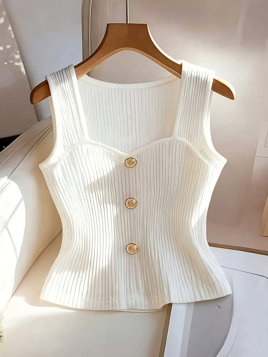 Women's Casual Solid Color Ribbed Tank Top - White