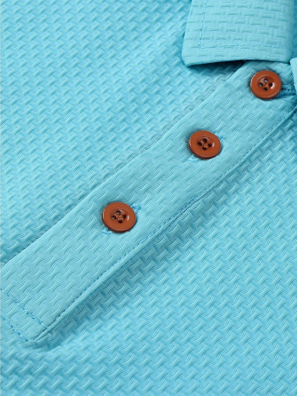 A06-4376VW Men's Popular Waffle Knit Polo Shirt, Textured Short Sleeve Casual Golf Shirt, Breathable Summer Top, Fashionable Golf T-Shirt, Suitable for Office / Vacation / Outdoor Use, Father's Day Gift - Sky Blue